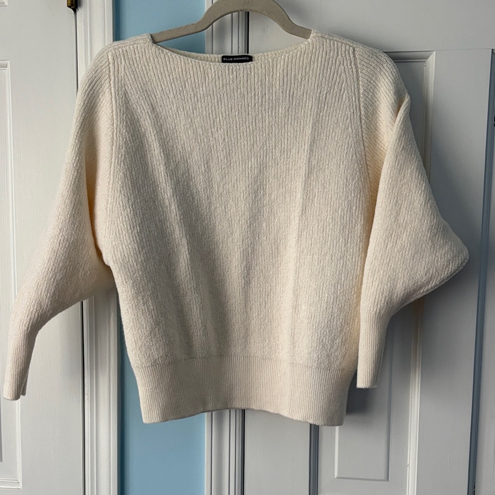 Club Monaco Off-White Ribbed Boatneck Sweater